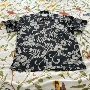 Billabong Hawaiian style shirt, polynostic/polyester VERY soft, M, black/gray